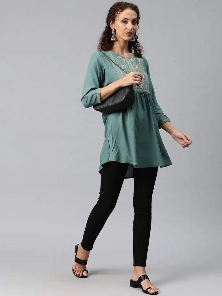 long-top-a-line-style-rayon-fabric-green-color